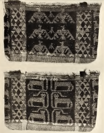 Meskwaki woven bag with Thunderer-Underwater Panther images on opposite sides, as on similar Anishinaabe bags